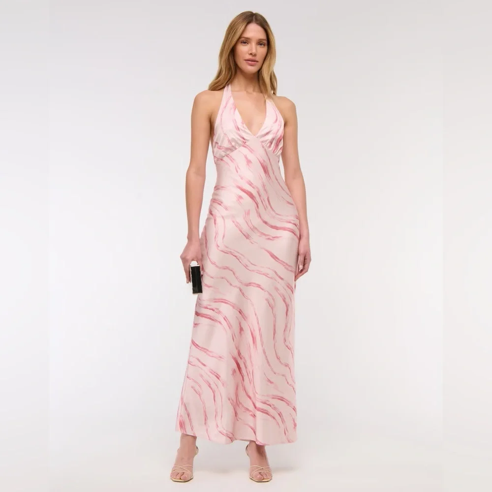 Abercrombie The A&F Pink Julia Slip Halter Maxi Dress Size XXLT NWT